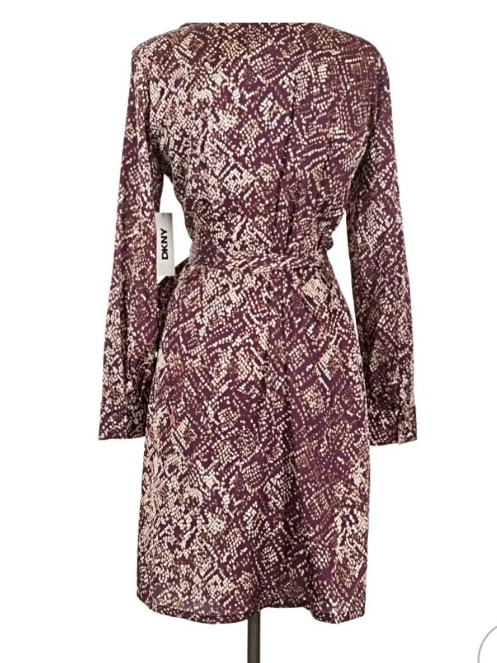 Donna Karan Plum Printed Long-Sleeve Wrap Dress